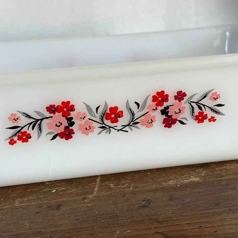 VTG Fire King Primrose Milk Glass Bread Loaf Pan 409 Baking Dish 1 Qt Floral USA